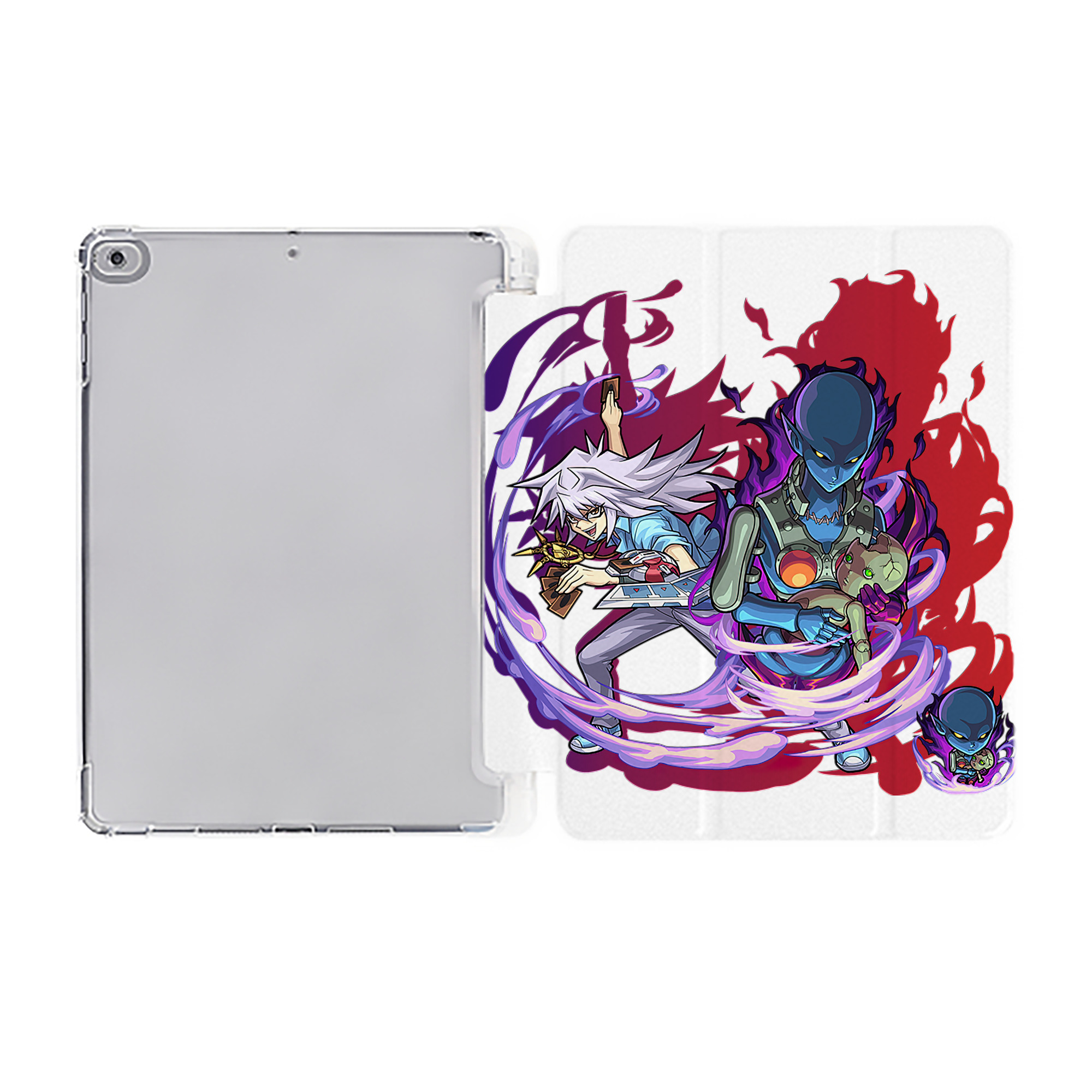 （画像用） 遊☆戯☆王 Yu-Gi-Oh! IPad ケース ペン収納付き 三つ折りスタンド PUレザー×シリコン 対応機種9.5/10.5/10.9インチ